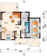 Проект строительства мансардного коттеджа с гаражом на 1 автомобиль