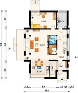 План стильного жилого дома с просторной гостиной в центре