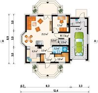 Проект уютного коттеджа с гаражом на 1 авто и эркером