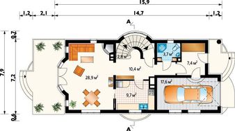 Двухэтажный коттедж с красивым входным крыльцом