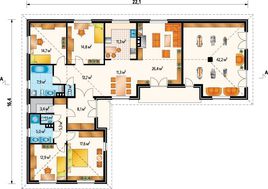 Одноэтажный кирпичный дом под черепичной кровлей