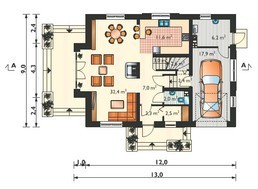 Проект для строительства уютного мансардного коттеджа с пристроенным гаражом