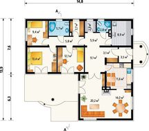 Планировка одноэтажного дома на 130 кв. м с великолепной зоной отдыха