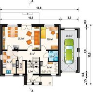 Проект коттеджа с пристроенным гаражом в деревенском стиле