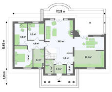 Проект коттеджа в ретро стиле с четырехскатной крышей и мансардой