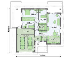 Проект просторного дома с мансардой и гаражом для 2 автомобилей
