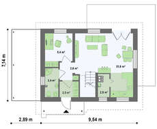 Проект экономичного недорогого коттеджа с навесом для одного автомобиля