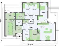 Симпатичный коттедж с многоскатной крышей