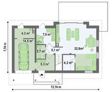 Проект стильного 1-этажного дома с мансардой и большим фронтальным окном
