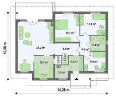 Проект 1 этажного коттеджа с многоскатной крышей