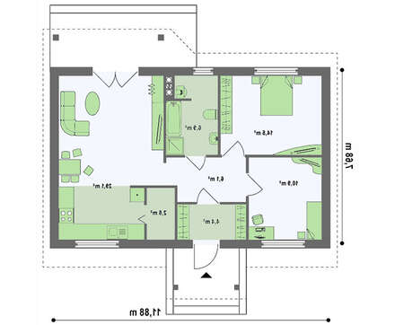 Проект комфортного одноэтажного дома с двумя спальнями