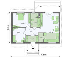 Проект комфортного одноэтажного дома с двумя спальнями