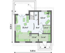 Проект экономного простого коттеджа с мансардой