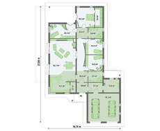 Одноэтажный проект дома для узкого участка с большим гаражом