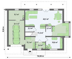 Проект одноэтажного коттеджа с уютной террасой над гаражом