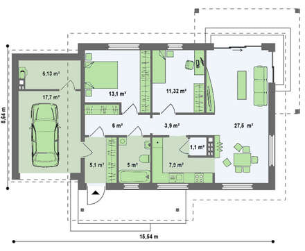 Проект комфортабельного классического одноэтажного коттеджа с гаражом