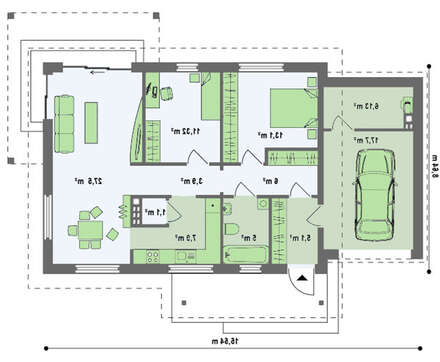 Проект комфортабельного классического одноэтажного коттеджа с гаражом