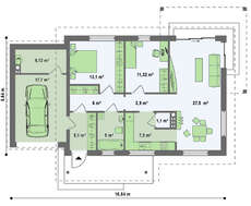 Проект комфортабельного классического одноэтажного коттеджа с гаражом