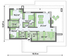 Проект одноэтажного модернового дома для узкого участка
