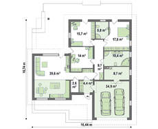 Проект 1 этажного дома с аккуратной угловой террасой