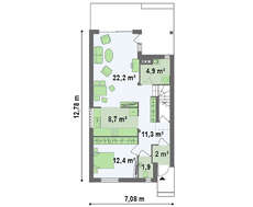 Двухэтажный энергосберегающий коттедж для узкого участка