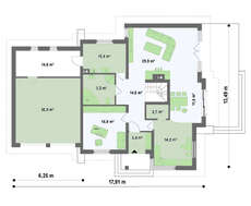 Проект дома с гаражом для двух машин и красивым балконом