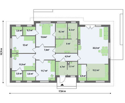 Классический одноэтажный загородный дом