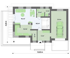 Проект коттеджа с гаражом и красивой мансардой