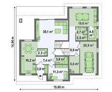 Коттедж с гаражом в цокольном этаже