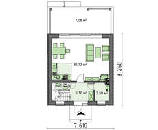 Проект компактного дома с мансардой 80 m²
