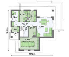 Проект Т-образного коттеджа с мансардой