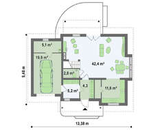 Проект 1,5-этажного коттеджа с одинарным гаражом