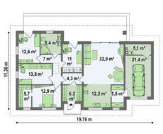 Проект одноэтажного коттеджа для узкого участка