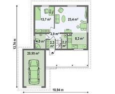 Проект двухэтажного дома с пристроенным гаражом на одно авто