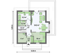 Проект уютного дома с гостевой спальней на первом этаже