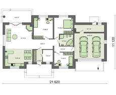 Проект одноэтажного коттеджа с двухместным гаражом