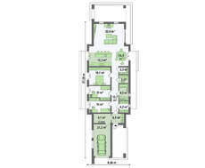 Одноэтажный коттедж в стиле кубизма для узкого участка