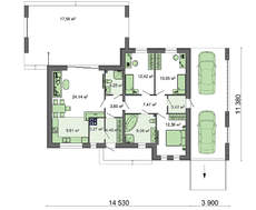 Одноэтажный коттедж с плоской крышей для узкого участка