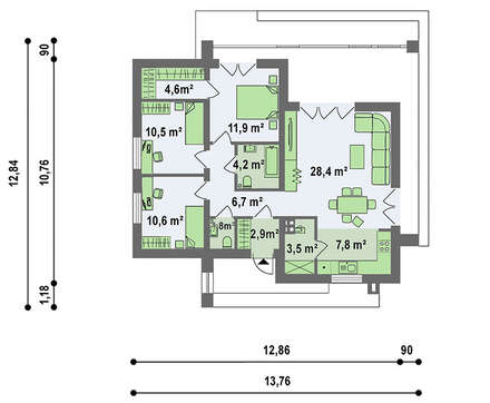 Проект небольшого одноэтажного дома с плоской кровлей