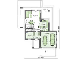 Проект двухэтажного коттеджа с большими панорамными окнами и просторной террасой