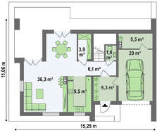 Проект интересного коттеджа с большой террасой над гаражом