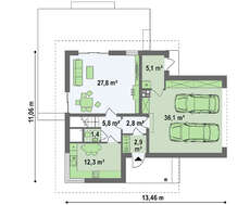 Проект двухэтажного коттеджа с гаражом на две машины площадью более 150 m²