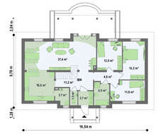 Проект симметричного одноэтажного коттеджа с чердаком свободной планировки