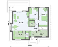Проект коттеджа с дополнительными спальными комнатами на первом этаже