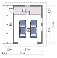 Проект капитального гаража на 2 авто с навесом