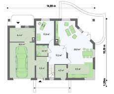 Проект коттеджа с гаражом, террасой и оригинальной крышей