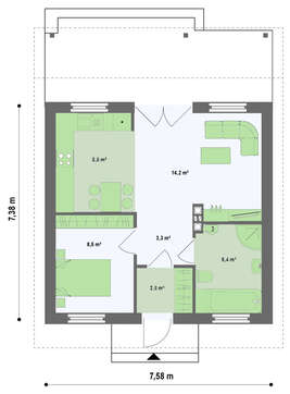 Проект небольшого загородного коттеджа с крытой террасой