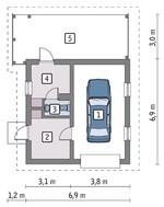 Проект гаража на 1 машину с красивой верандой