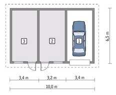 Проект гаража на 1 машину с 2 нежилыми помещениями