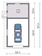 Проект гаража с жилой комнатой под односкатной крышей